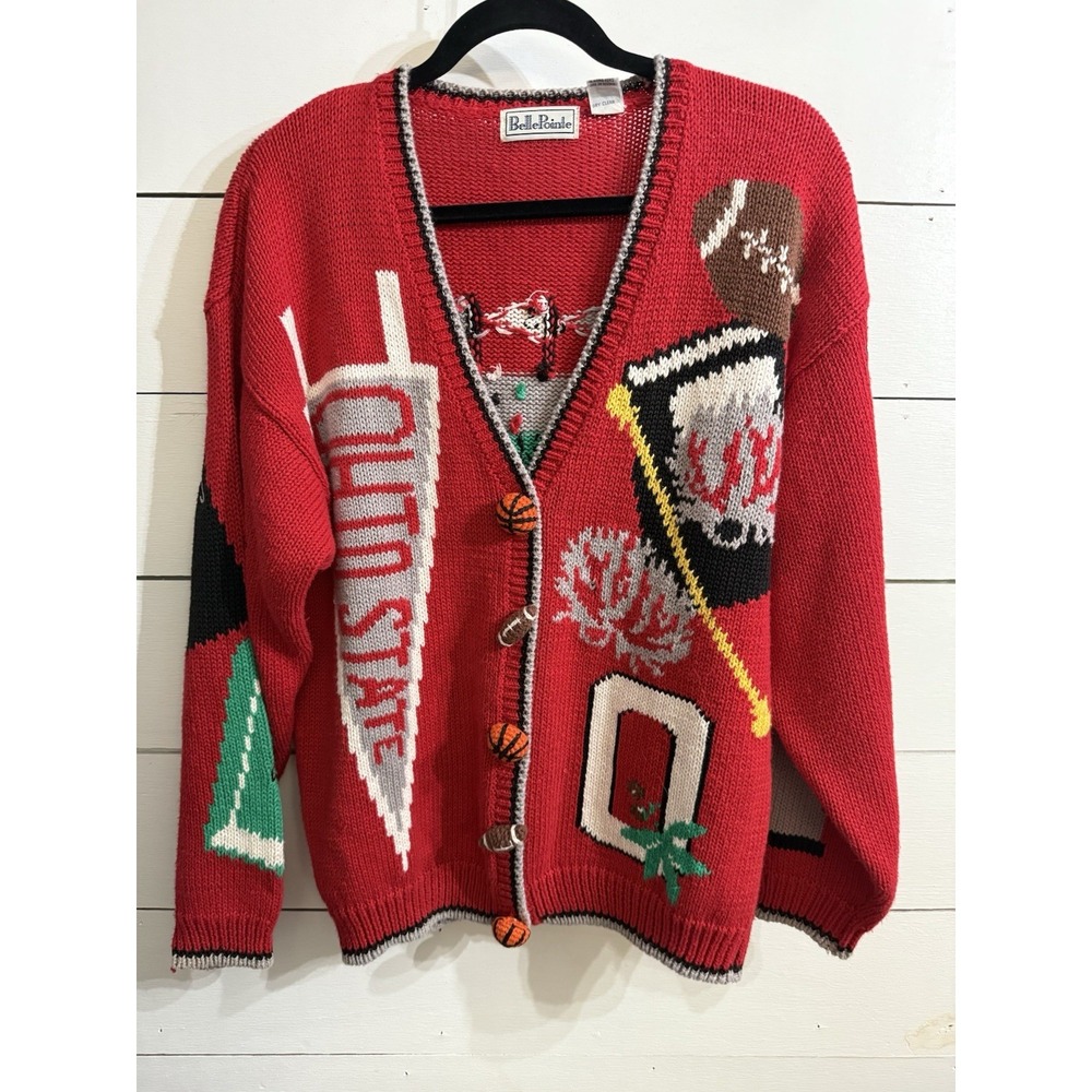 Vtg‎ Ohio State Buckeyes NCAA VARSITY Sports Knit Cardigan Sweater Adult Size L